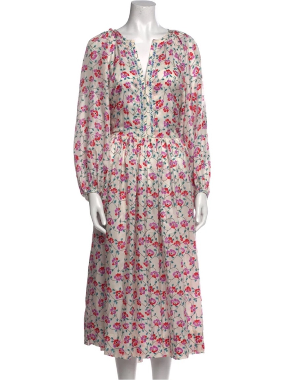 Alix of Bohemia Saranna Hand-Printed Silk Floral Maxi Dress in Rosebud Size XS - Picture 13 of 15